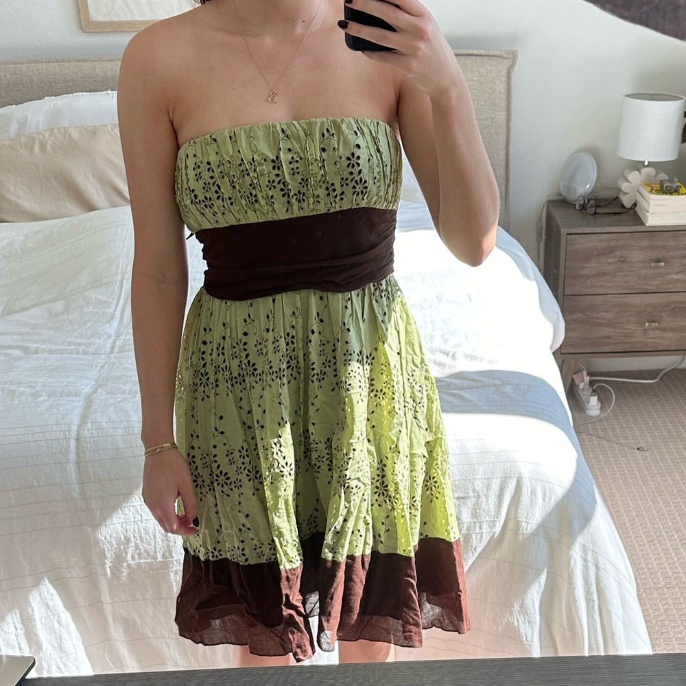 Y2K green and brown dress